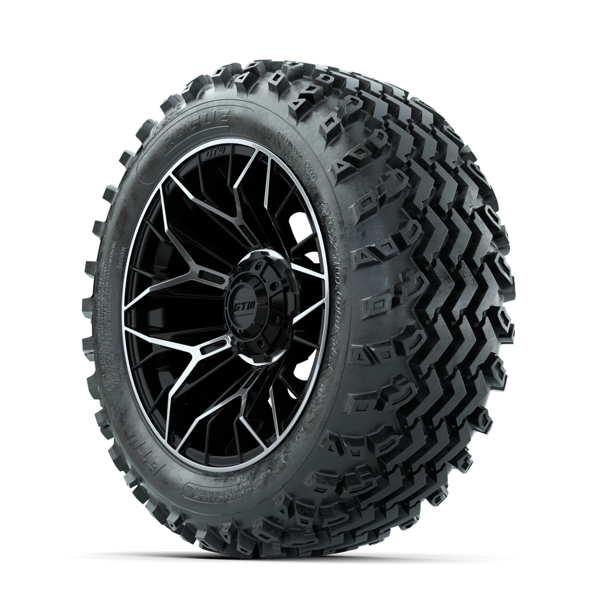 GTW Stellar Machined/Black 14 in Wheels with 23x10.00-14 Rogue All Terrain Tires Full Set