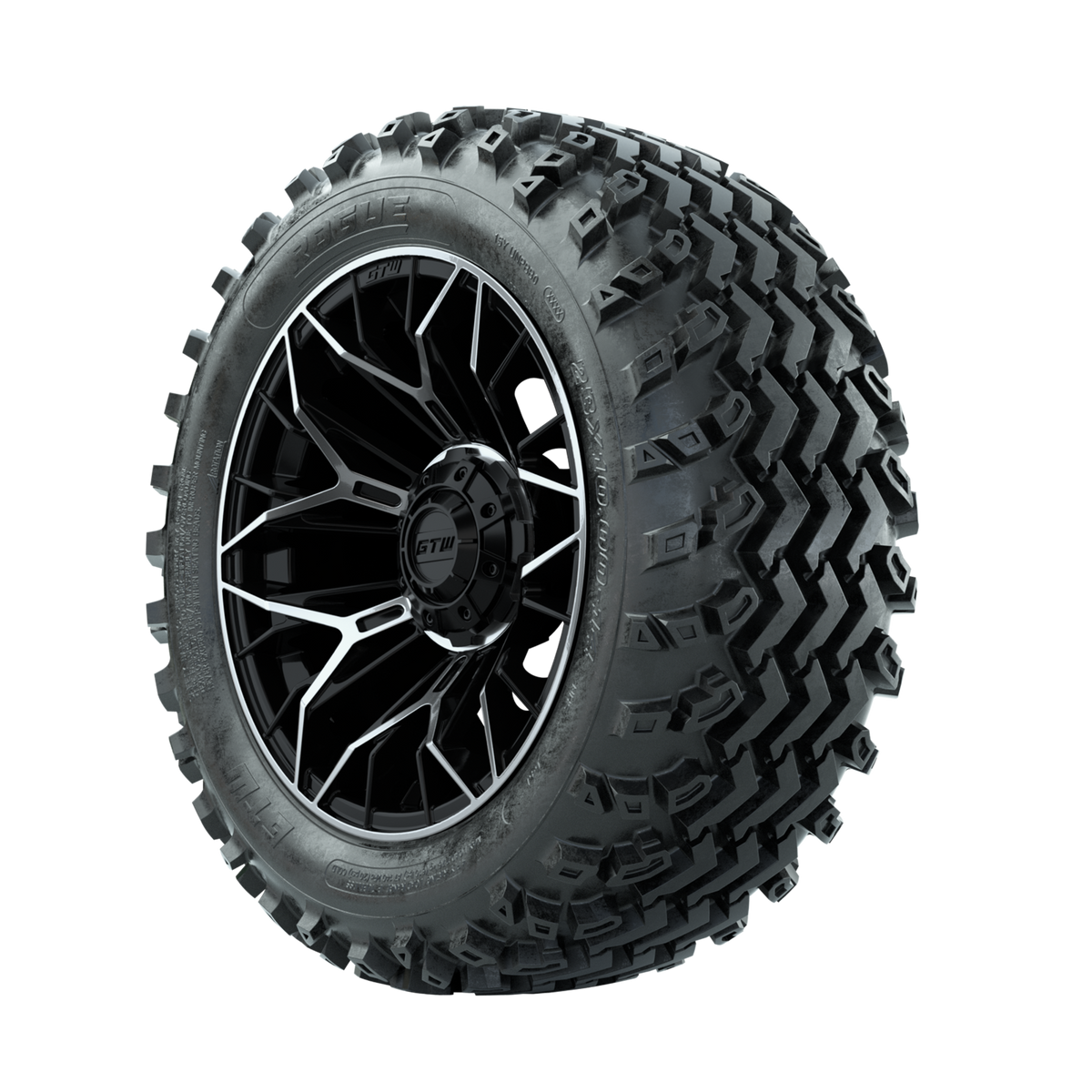 GTW Stellar Machined/Black 14 in Wheels with 23x10.00-14 Rogue All Terrain Tires Full Set