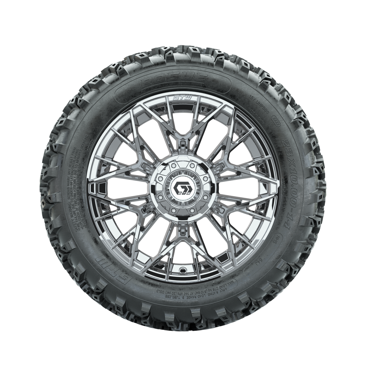 GTW Stellar Chrome 14 in Wheels with 23x10.00-14 Rogue All Terrain Tires Full Set