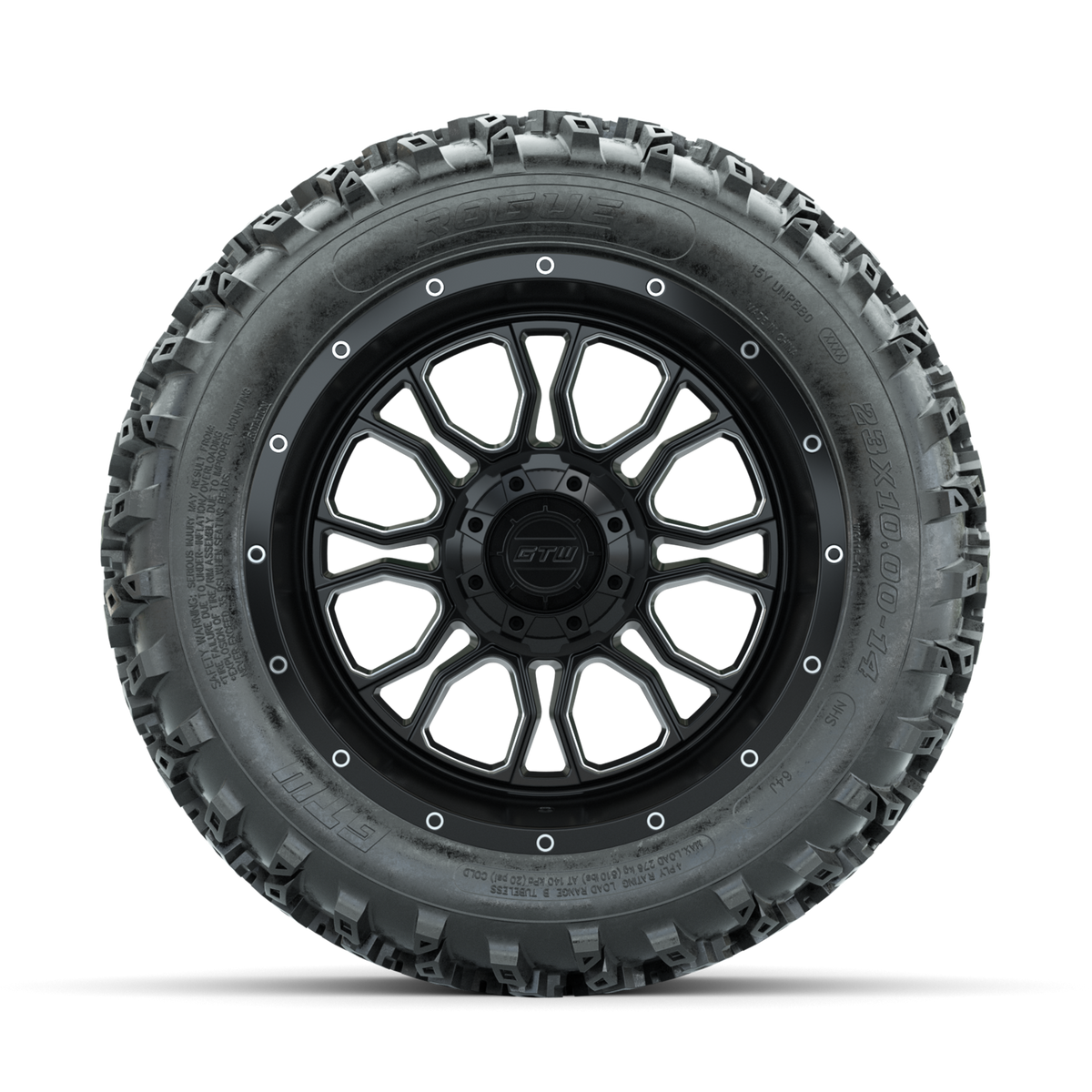 GTW Volt Machined/Black 14 in Wheels with 23x10.00-14 Rogue All Terrain Tires Full Set
