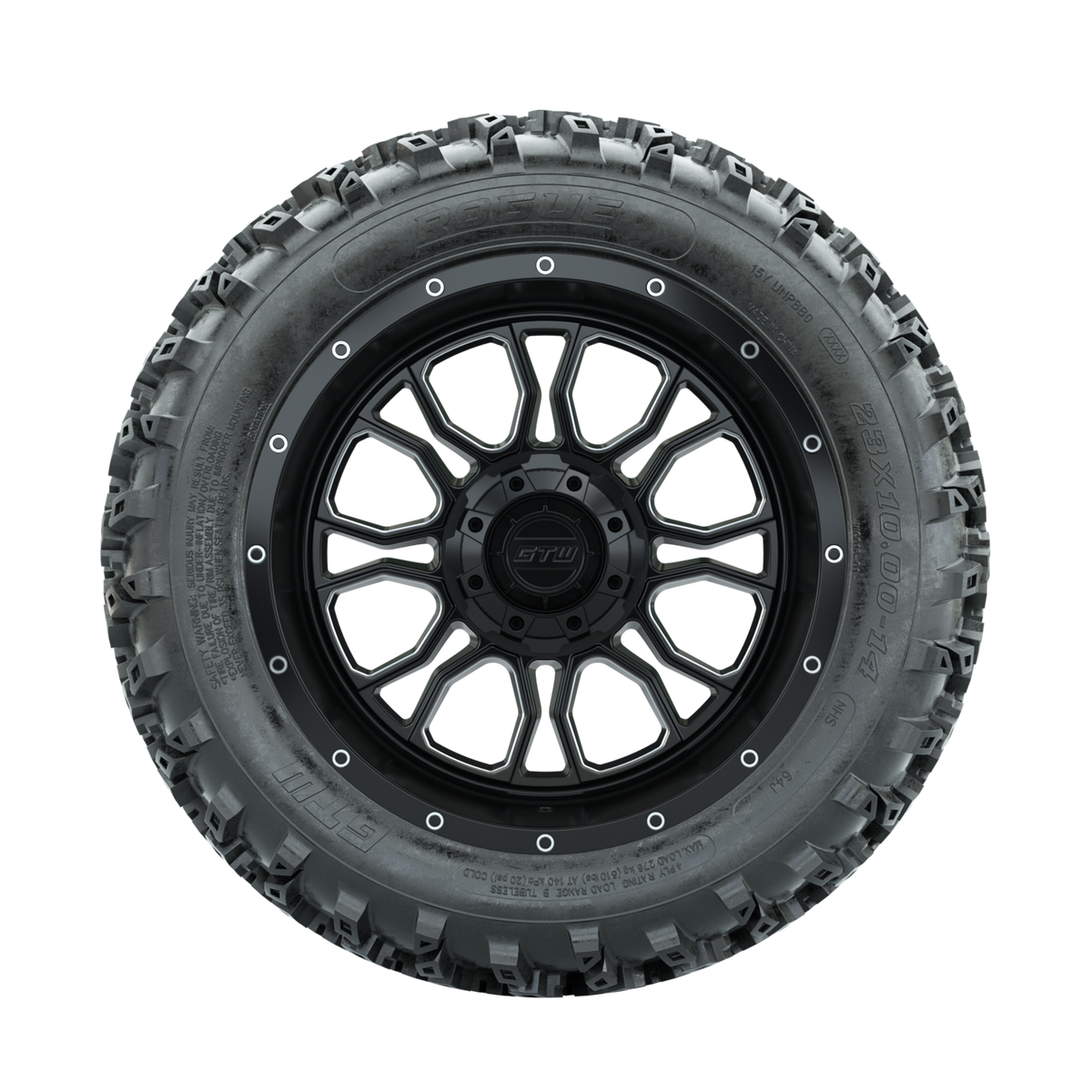 GTW Volt Machined/Black 14 in Wheels with 23x10.00-14 Rogue All Terrain Tires Full Set