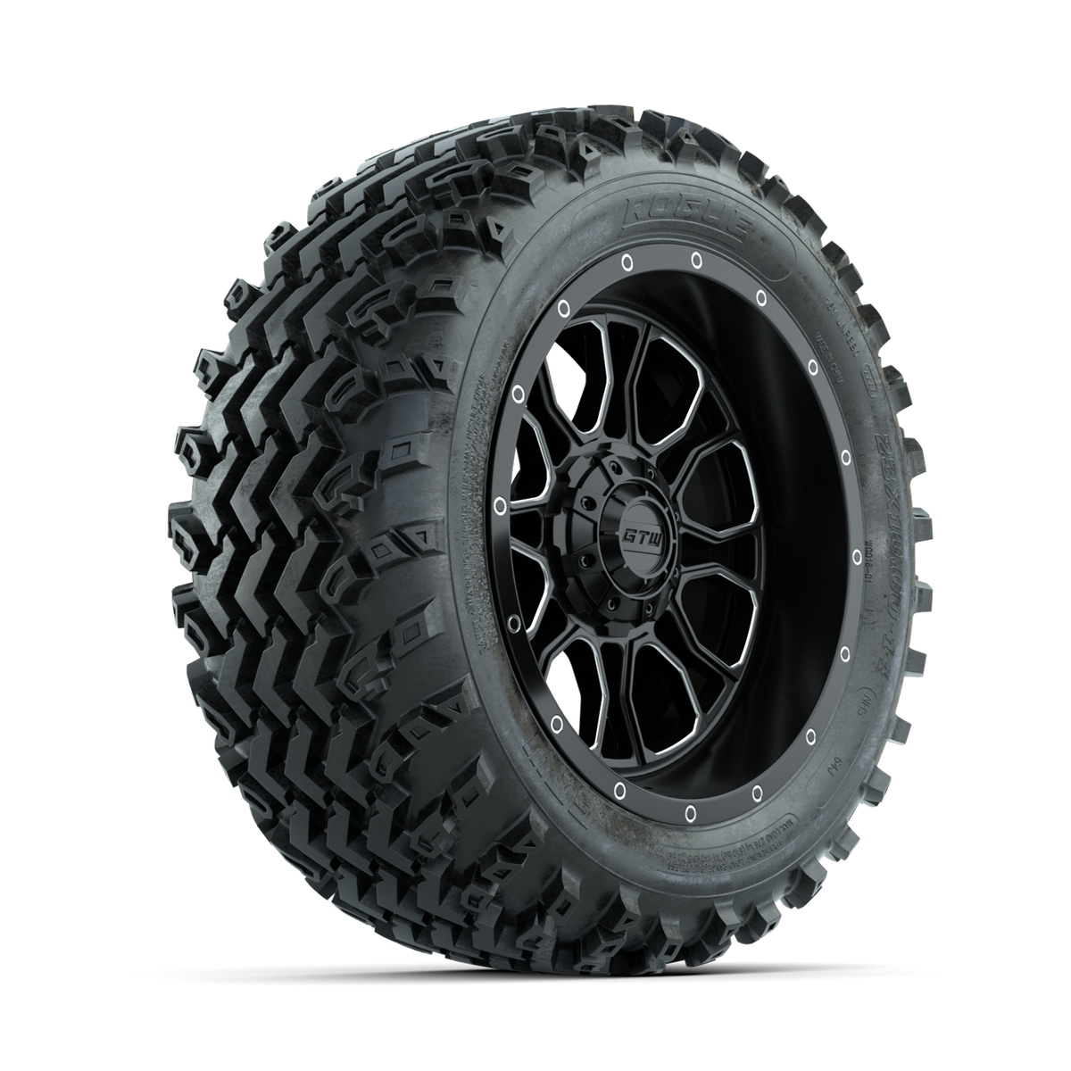 GTW Volt Machined/Black 14 in Wheels with 23x10.00-14 Rogue All Terrain Tires Full Set