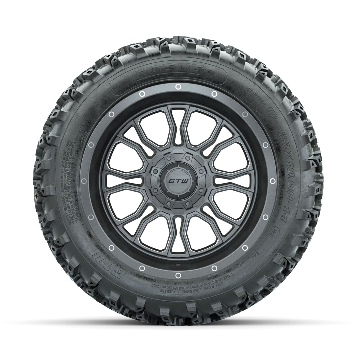 GTW Volt Gunmetal/Machined 14 in Wheels with 23x10.00-14 Rogue All Terrain Tires Full Set