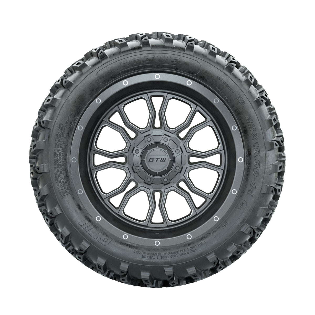 GTW Volt Gunmetal/Machined 14 in Wheels with 23x10.00-14 Rogue All Terrain Tires Full Set