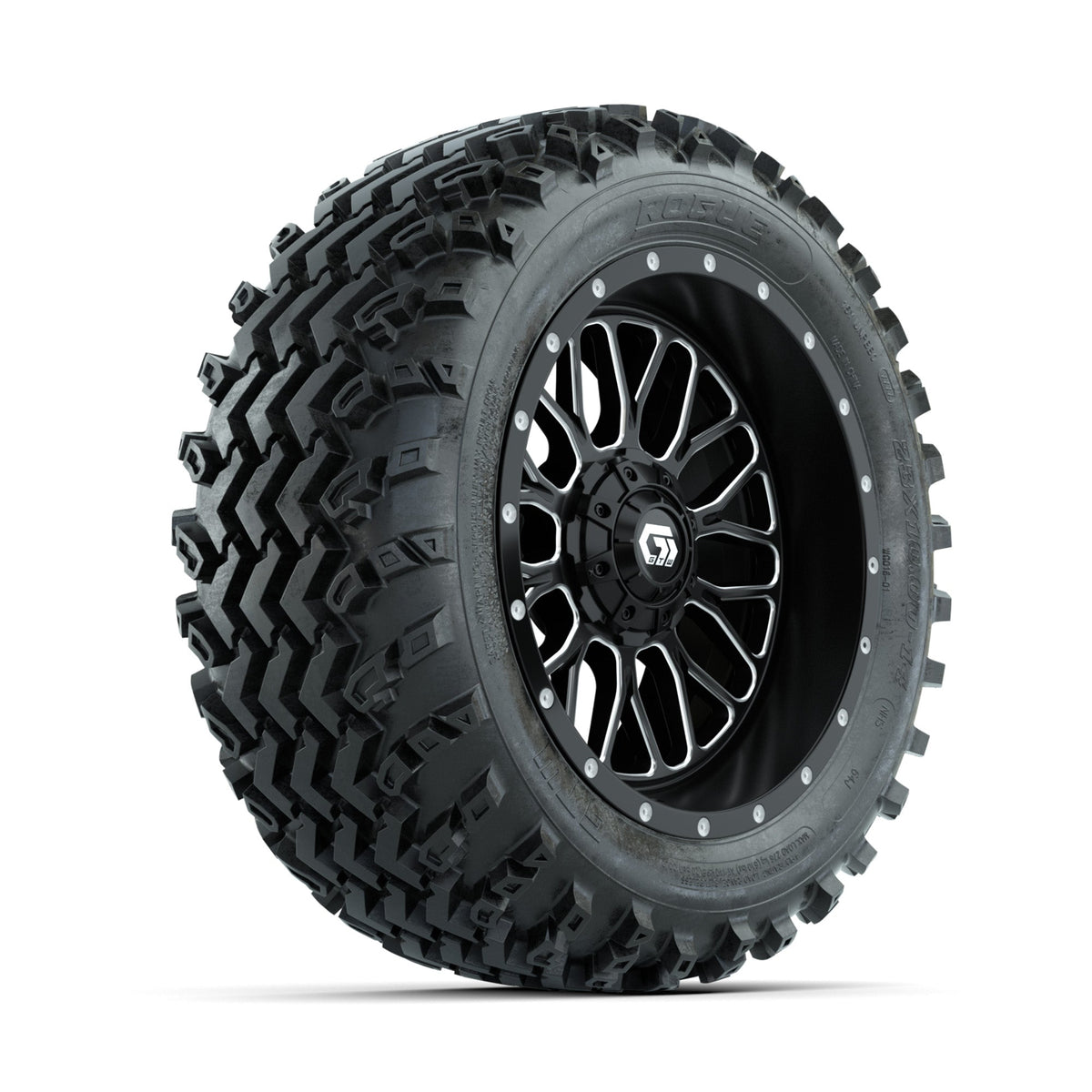 GTW Helix Machined/Black 14 in Wheels with 23x10.00-14 Rogue All Terrain Tires Full Set