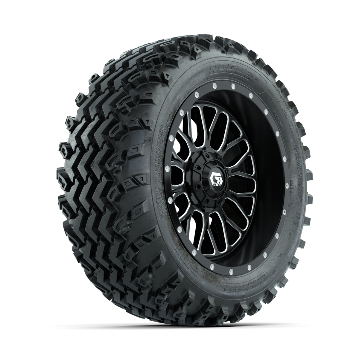 GTW Helix Machined/Black 14 in Wheels with 23x10.00-14 Rogue All Terrain Tires Full Set