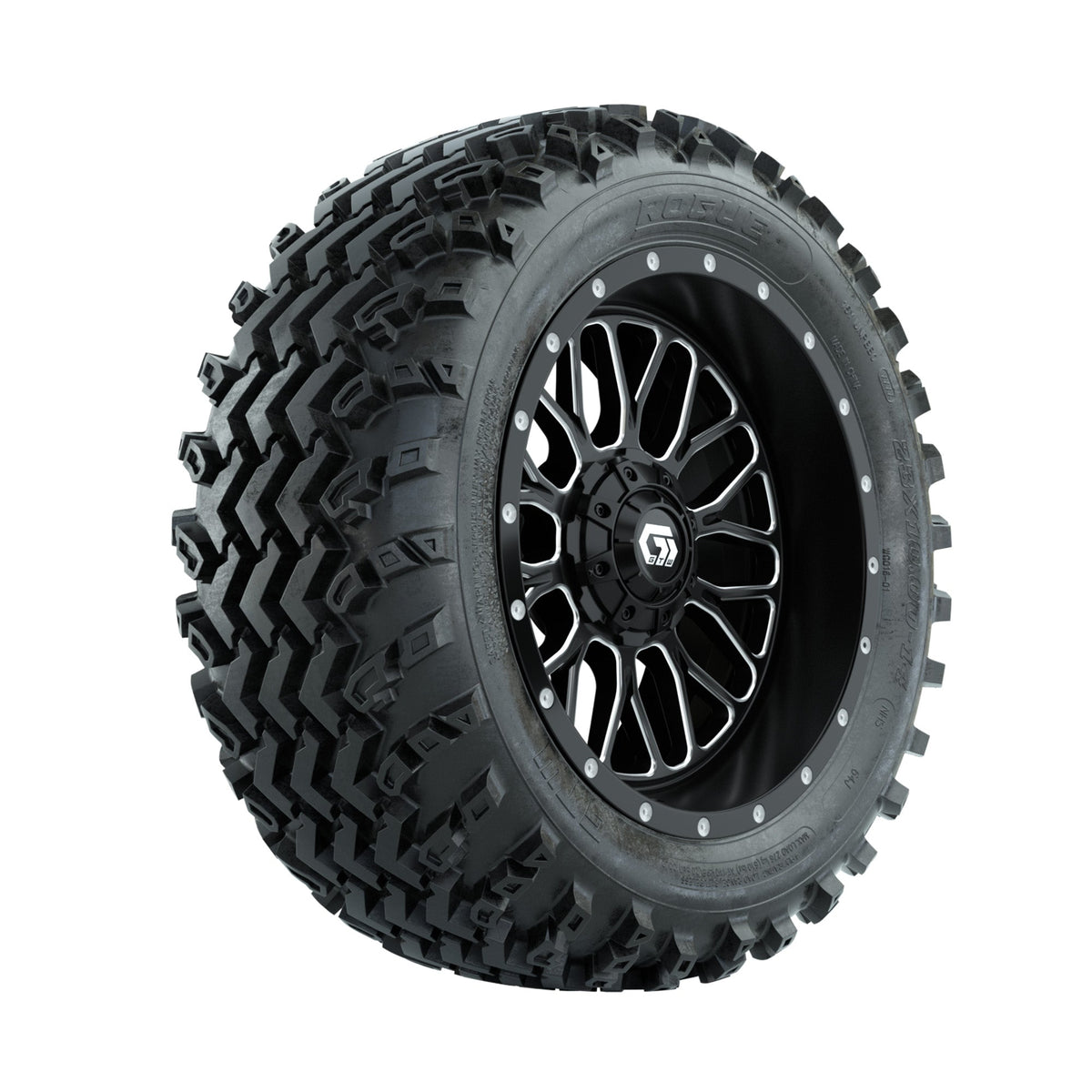 GTW Helix Machined/Black 14 in Wheels with 23x10.00-14 Rogue All Terrain Tires Full Set