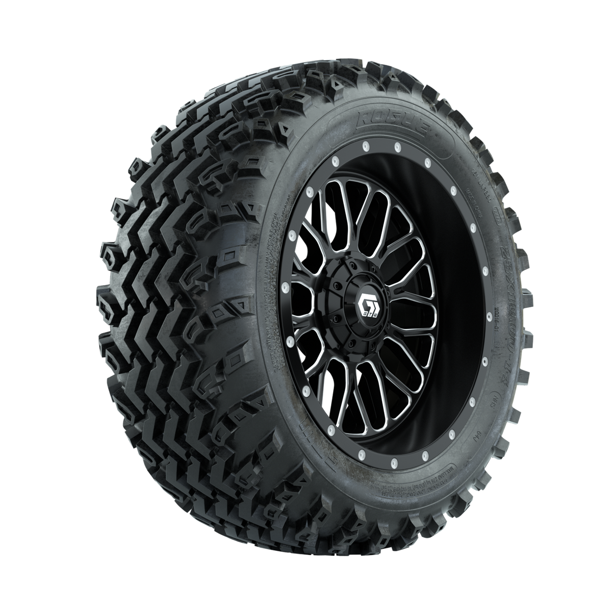GTW Helix Machined/Black 14 in Wheels with 23x10.00-14 Rogue All Terrain Tires Full Set