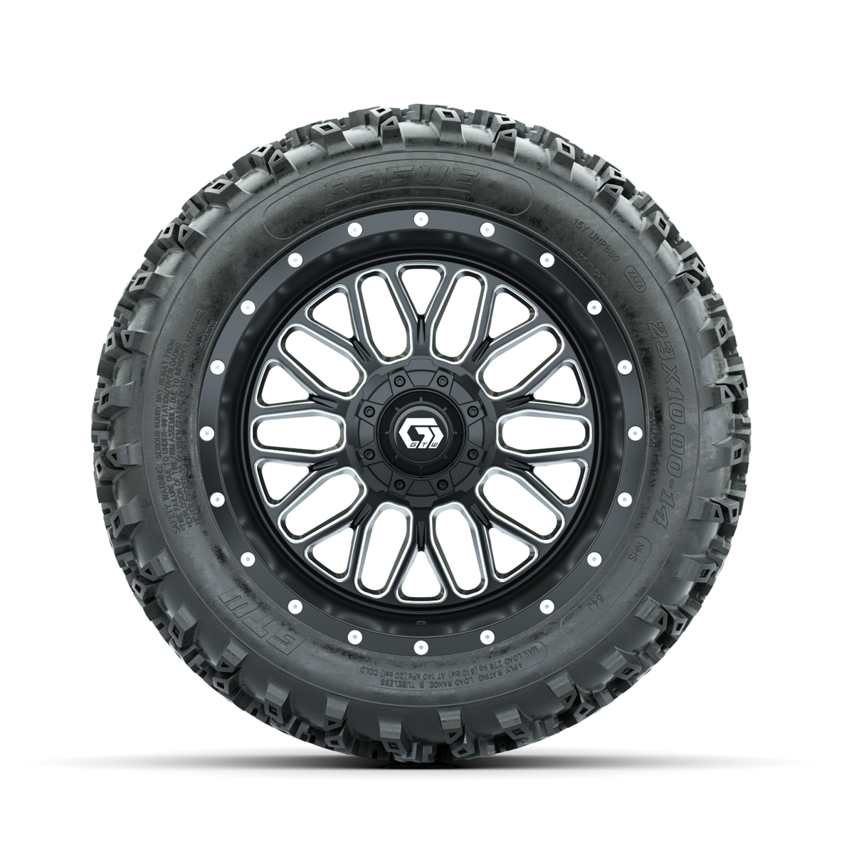 GTW Helix Machined/Black 14 in Wheels with 23x10.00-14 Rogue All Terrain Tires Full Set