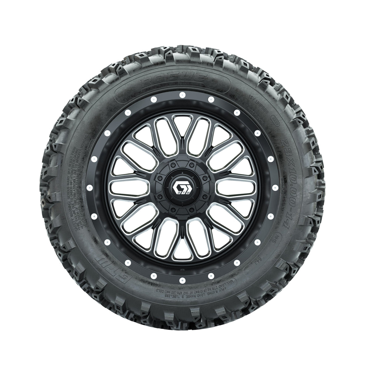 GTW Helix Machined/Black 14 in Wheels with 23x10.00-14 Rogue All Terrain Tires Full Set