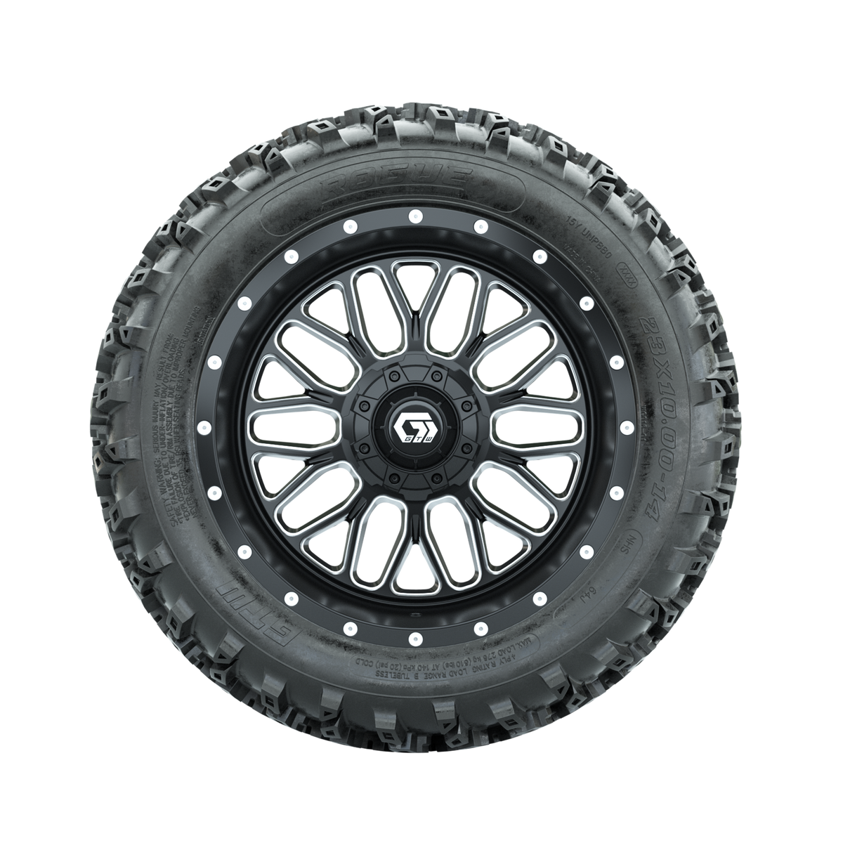 GTW Helix Machined/Black 14 in Wheels with 23x10.00-14 Rogue All Terrain Tires Full Set