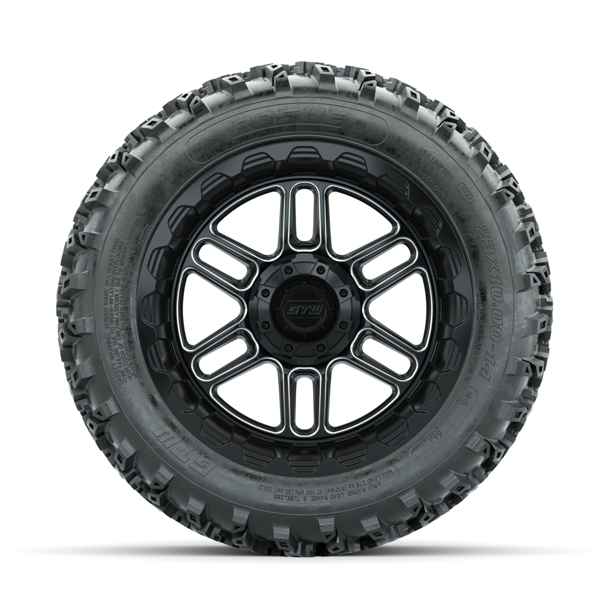 GTW Titan Machined/Black 14 in Wheels with 23x10.00-14 Rogue All Terrain Tires Full Set
