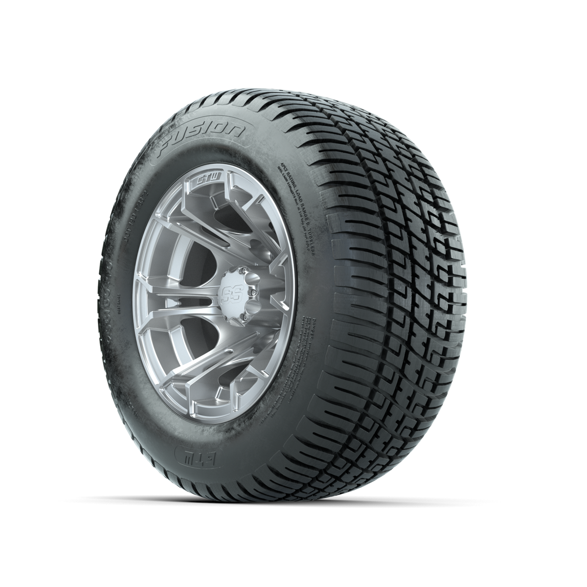 GTW Spyder Silver Brush 10 in Wheels with 205/50-10 Fusion Street Tires Full Set