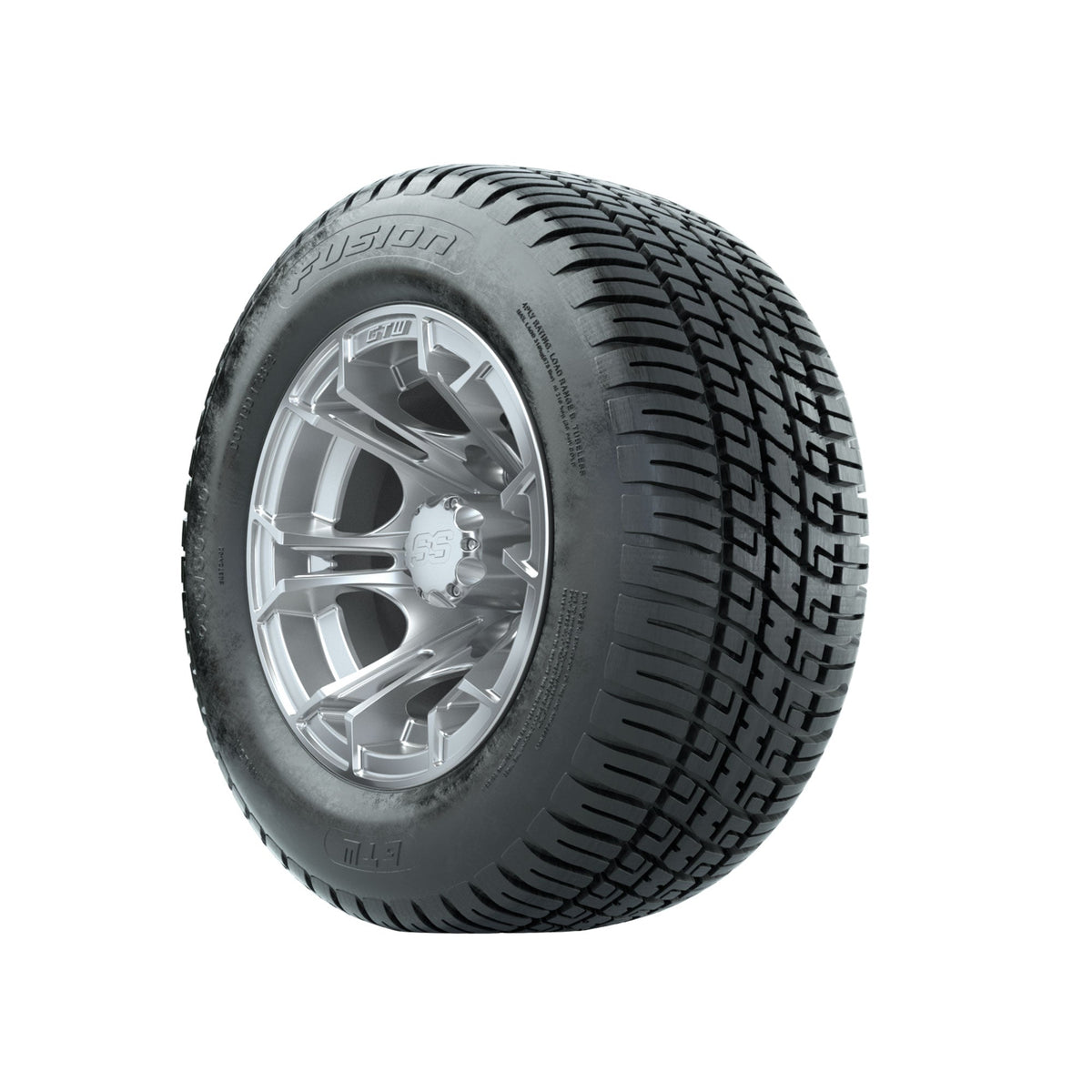 GTW Spyder Silver Brush 10 in Wheels with 205/50-10 Fusion Street Tires Full Set