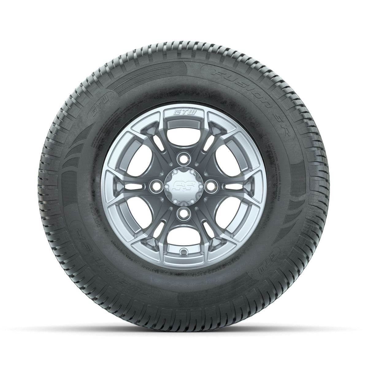 GTW Spyder Silver Brush 10 in Wheels with 205/65-R10 Fusion SR Steel Belted Radial Tires Full Set