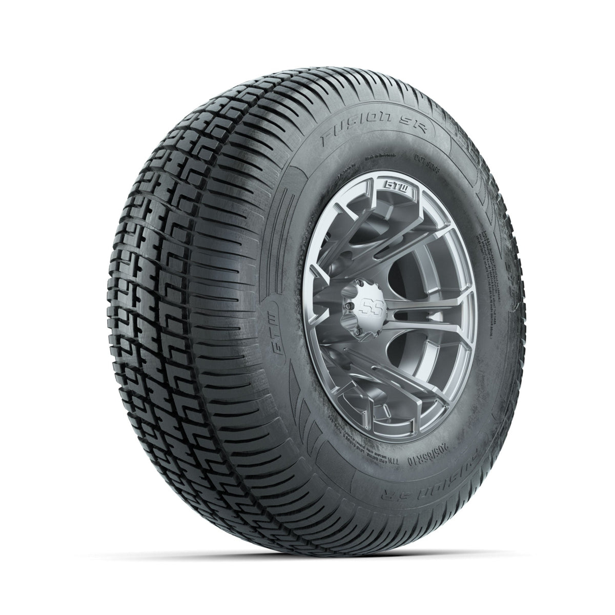 GTW Spyder Silver Brush 10 in Wheels with 205/65-R10 Fusion SR Steel Belted Radial Tires Full Set