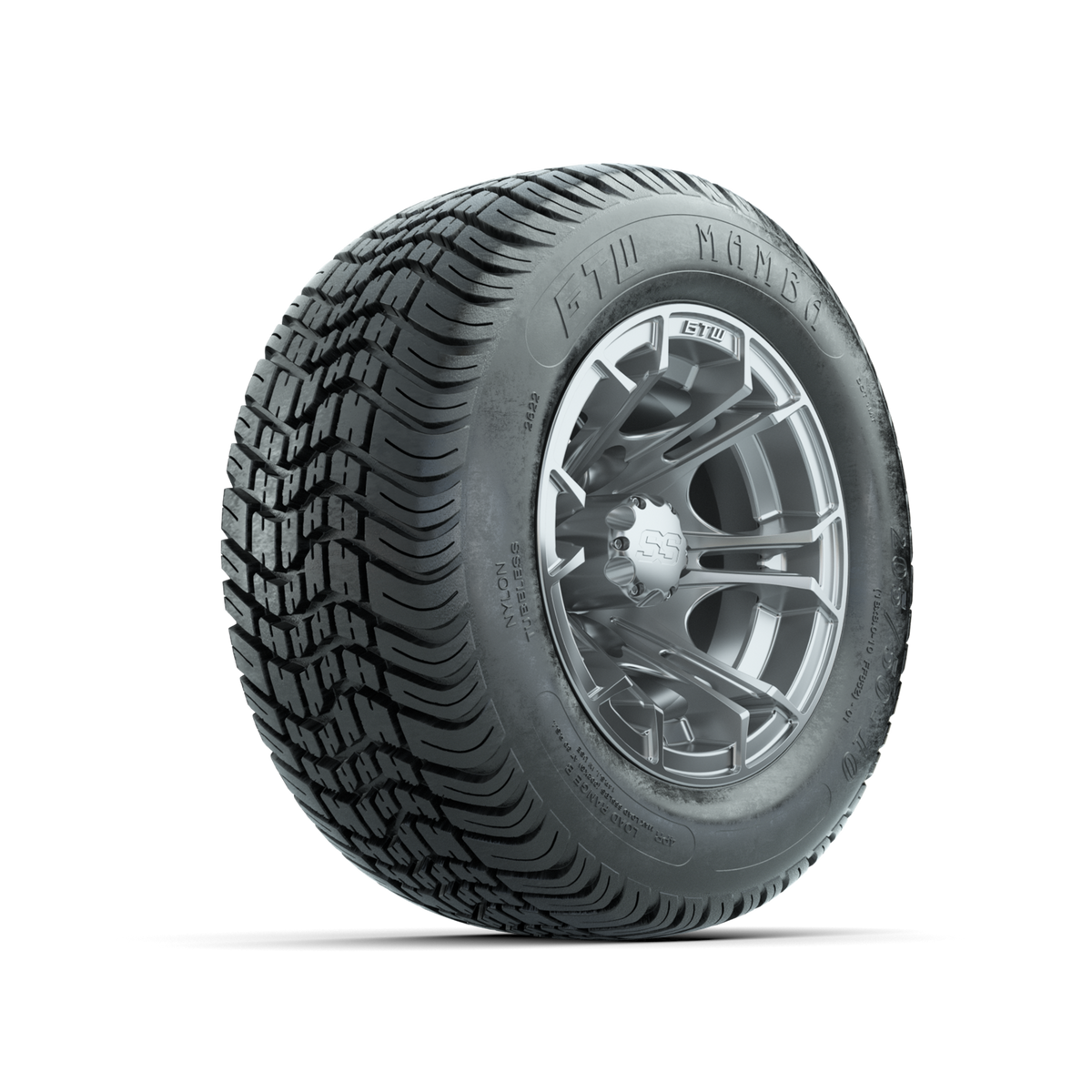 GTW Spyder Silver Brush 10 in Wheels with 205/50-10 Mamba Street Tires Full Set