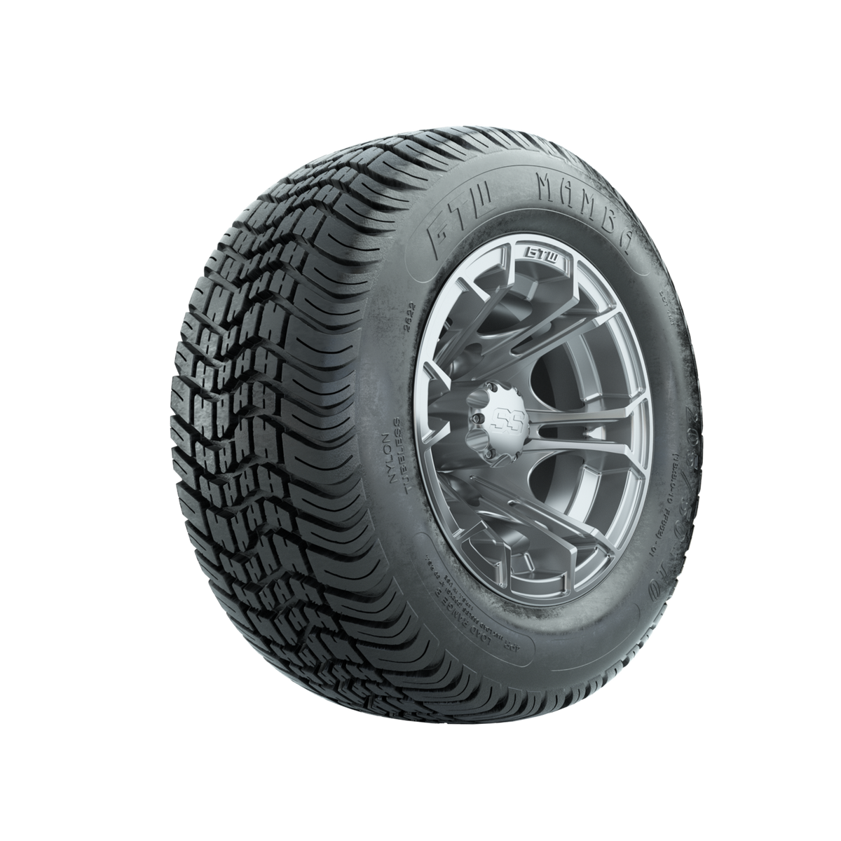 GTW Spyder Silver Brush 10 in Wheels with 205/50-10 Mamba Street Tires Full Set