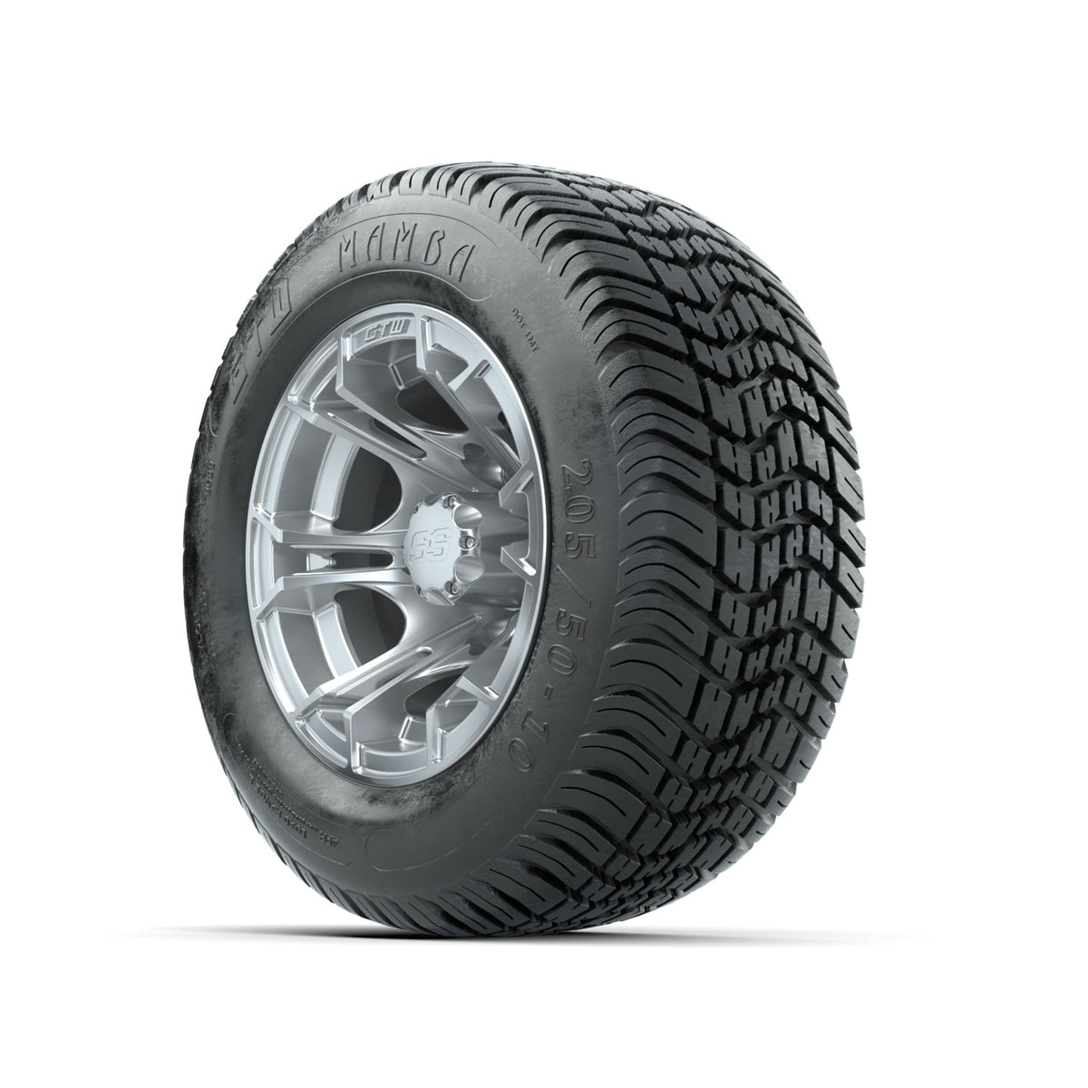 GTW Spyder Silver Brush 10 in Wheels with 205/50-10 Mamba Street Tires Full Set