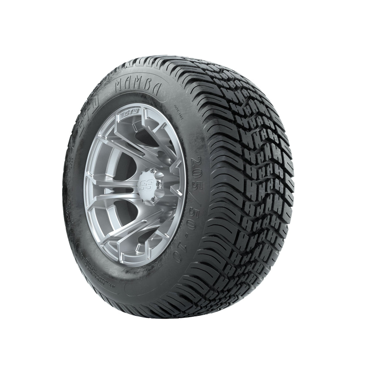 GTW Spyder Silver Brush 10 in Wheels with 205/50-10 Mamba Street Tires Full Set