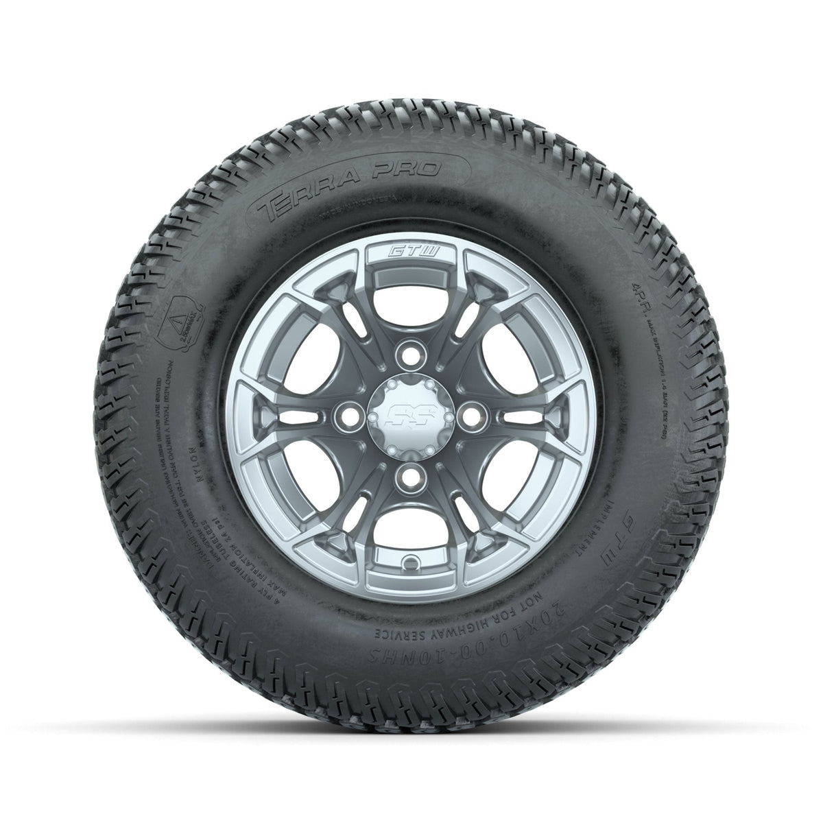 GTW Spyder Silver Brush 10 in Wheels with 20x10-10 Terra Pro S-Tread Traction Tires Full Set