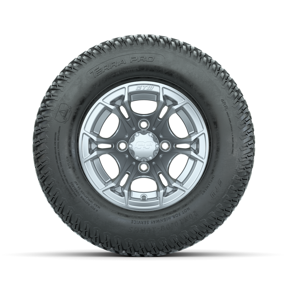 GTW Spyder Silver Brush 10 in Wheels with 20x10-10 Terra Pro S-Tread Traction Tires Full Set