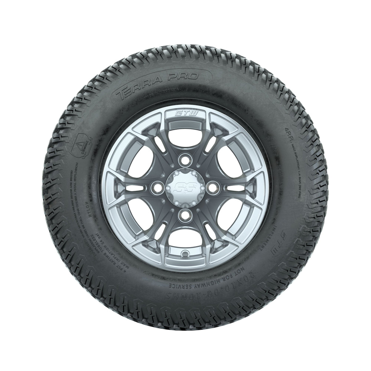 GTW Spyder Silver Brush 10 in Wheels with 20x10-10 Terra Pro S-Tread Traction Tires Full Set