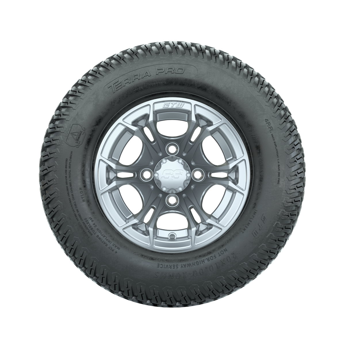GTW Spyder Silver Brush 10 in Wheels with 20x10-10 Terra Pro S-Tread Traction Tires Full Set
