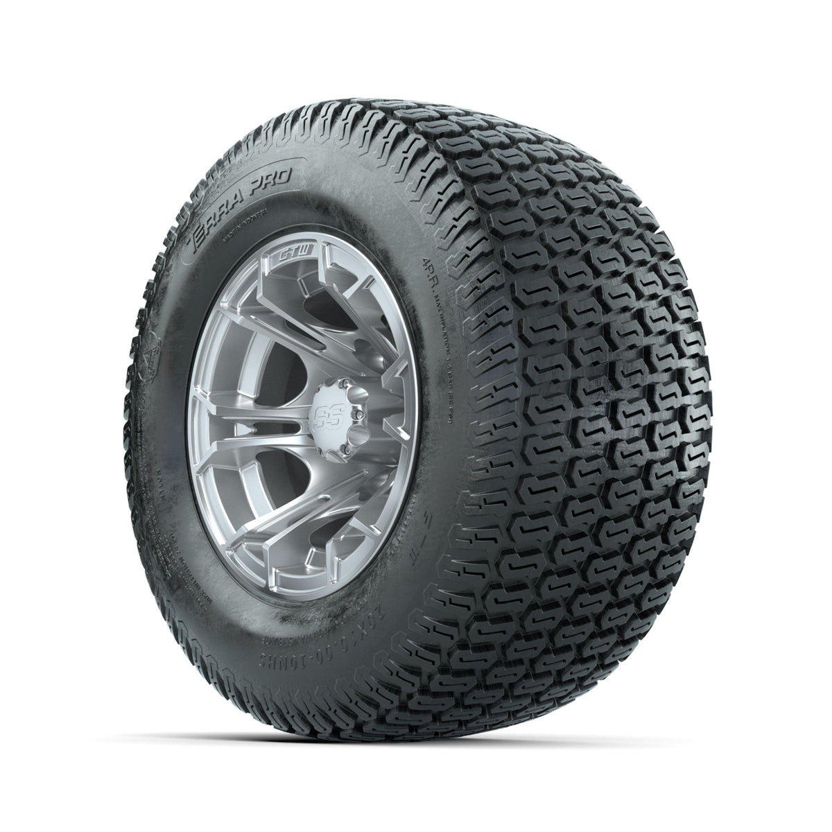 GTW Spyder Silver Brush 10 in Wheels with 20x10-10 Terra Pro S-Tread Traction Tires Full Set