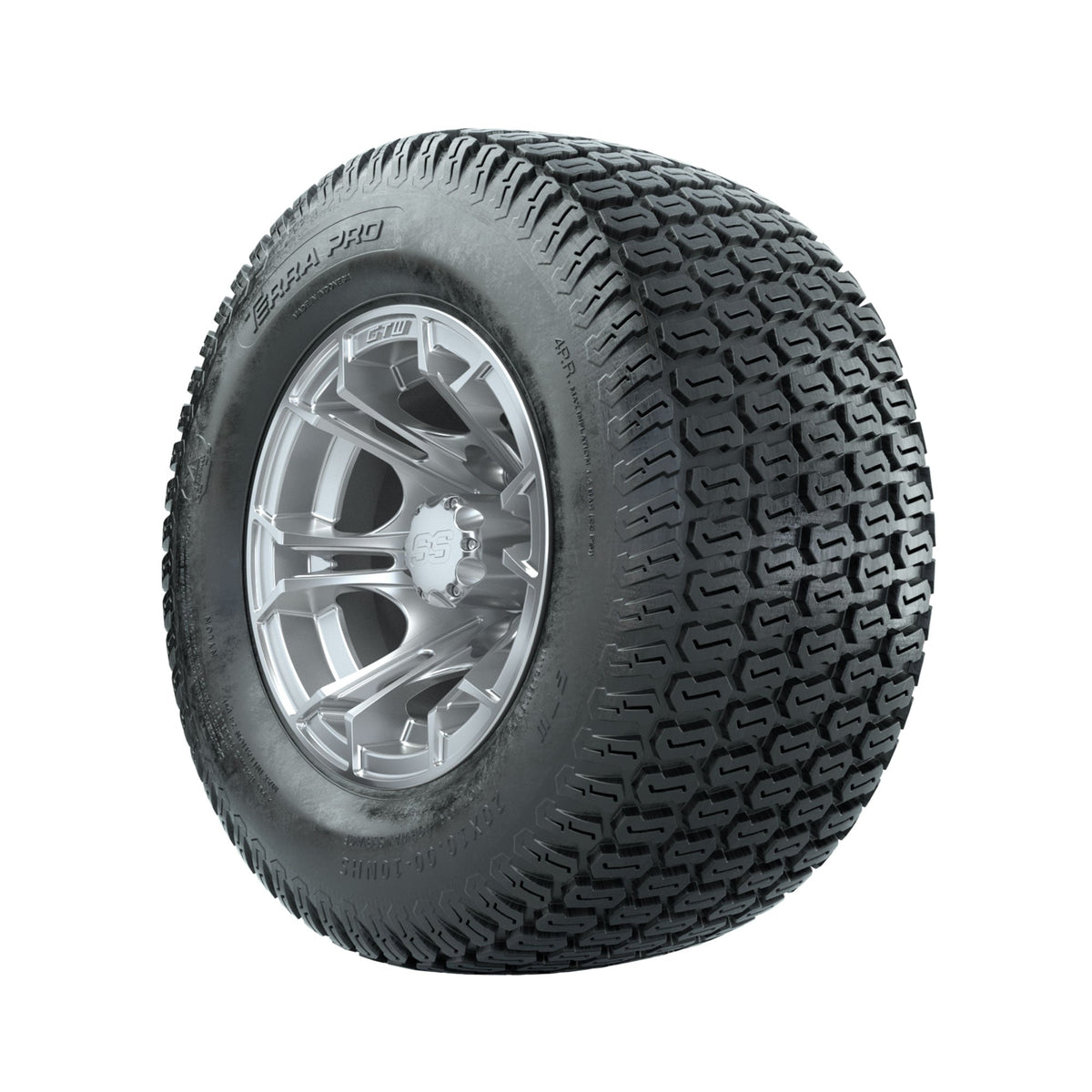GTW Spyder Silver Brush 10 in Wheels with 20x10-10 Terra Pro S-Tread Traction Tires Full Set