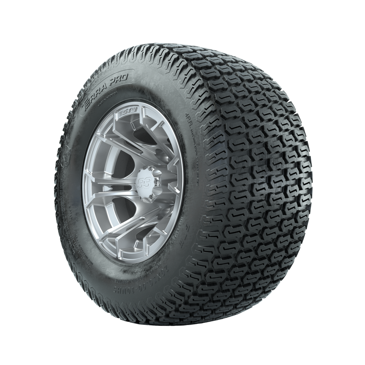 GTW Spyder Silver Brush 10 in Wheels with 20x10-10 Terra Pro S-Tread Traction Tires Full Set