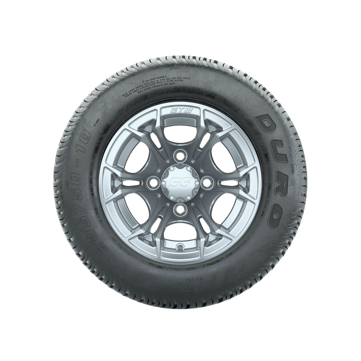 GTW Spyder Silver Brush 10 in Wheels with 205/50-10 Duro Low-profile Tires Full Set