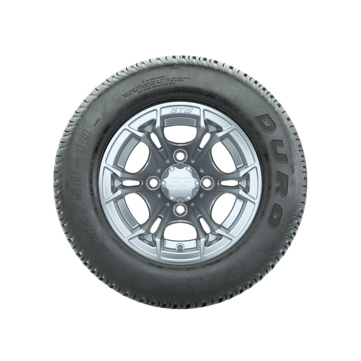 GTW Spyder Silver Brush 10 in Wheels with 205/50-10 Duro Low-profile Tires Full Set