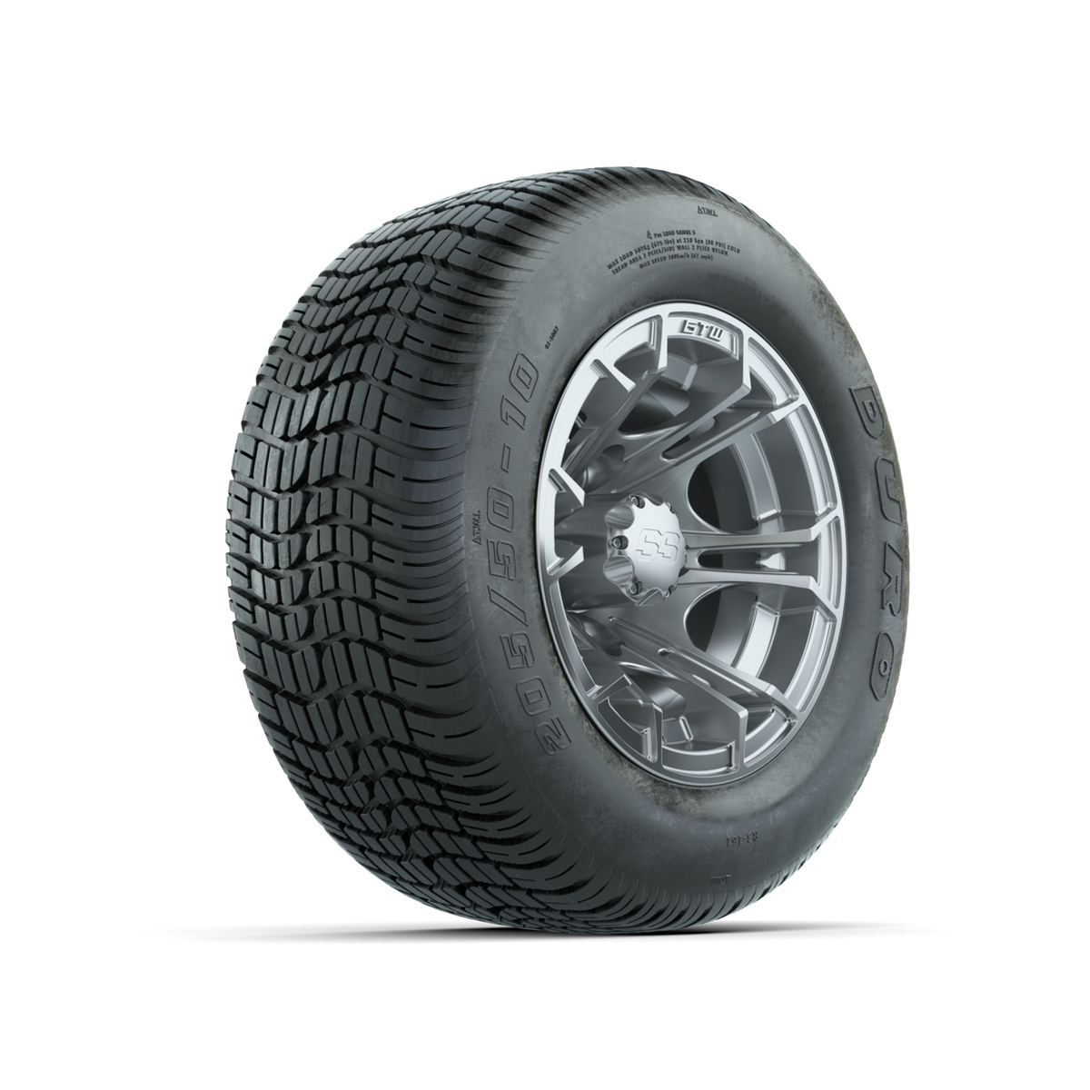 GTW Spyder Silver Brush 10 in Wheels with 205/50-10 Duro Low-profile Tires Full Set