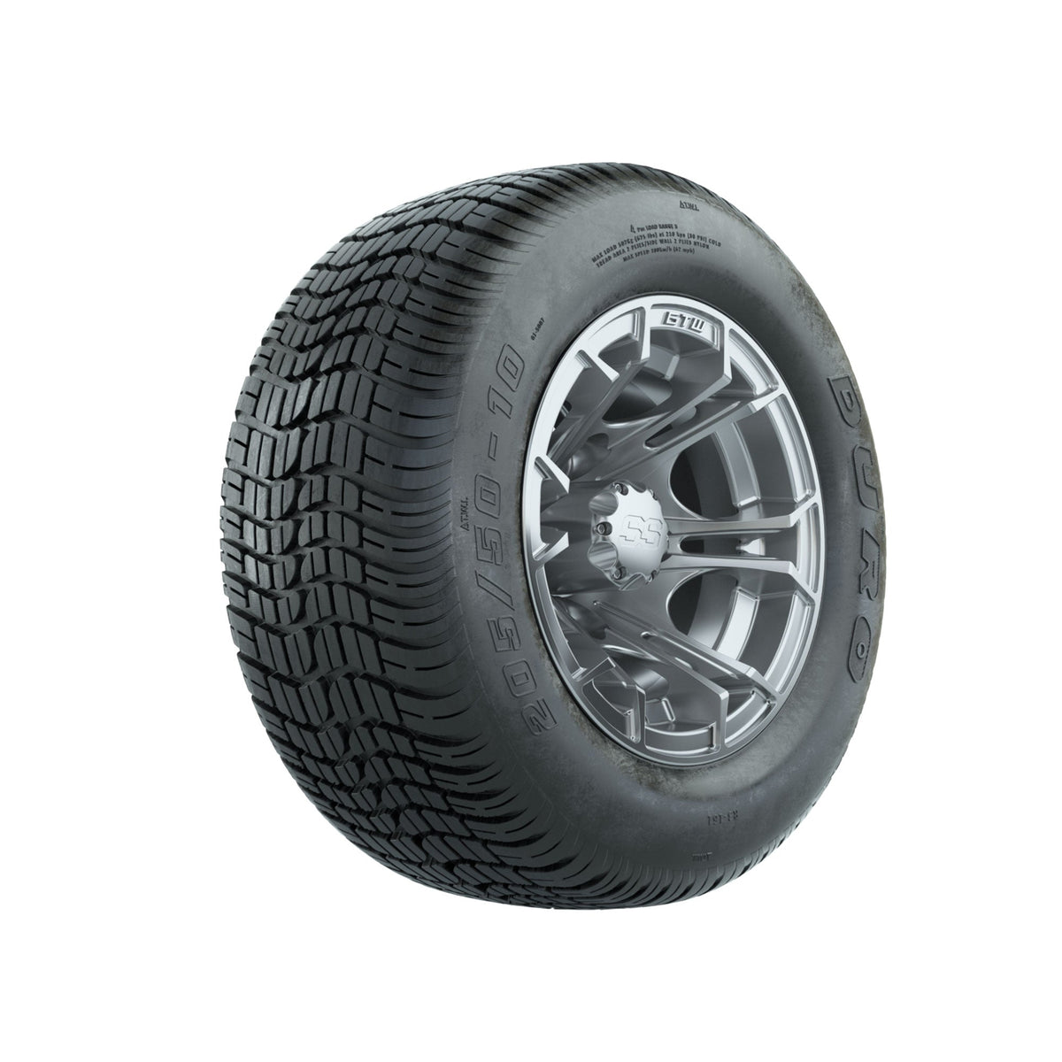 GTW Spyder Silver Brush 10 in Wheels with 205/50-10 Duro Low-profile Tires Full Set
