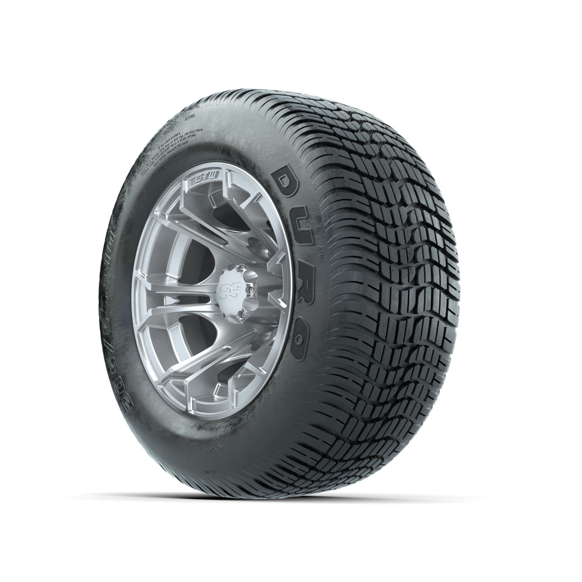 GTW Spyder Silver Brush 10 in Wheels with 205/50-10 Duro Low-profile Tires Full Set