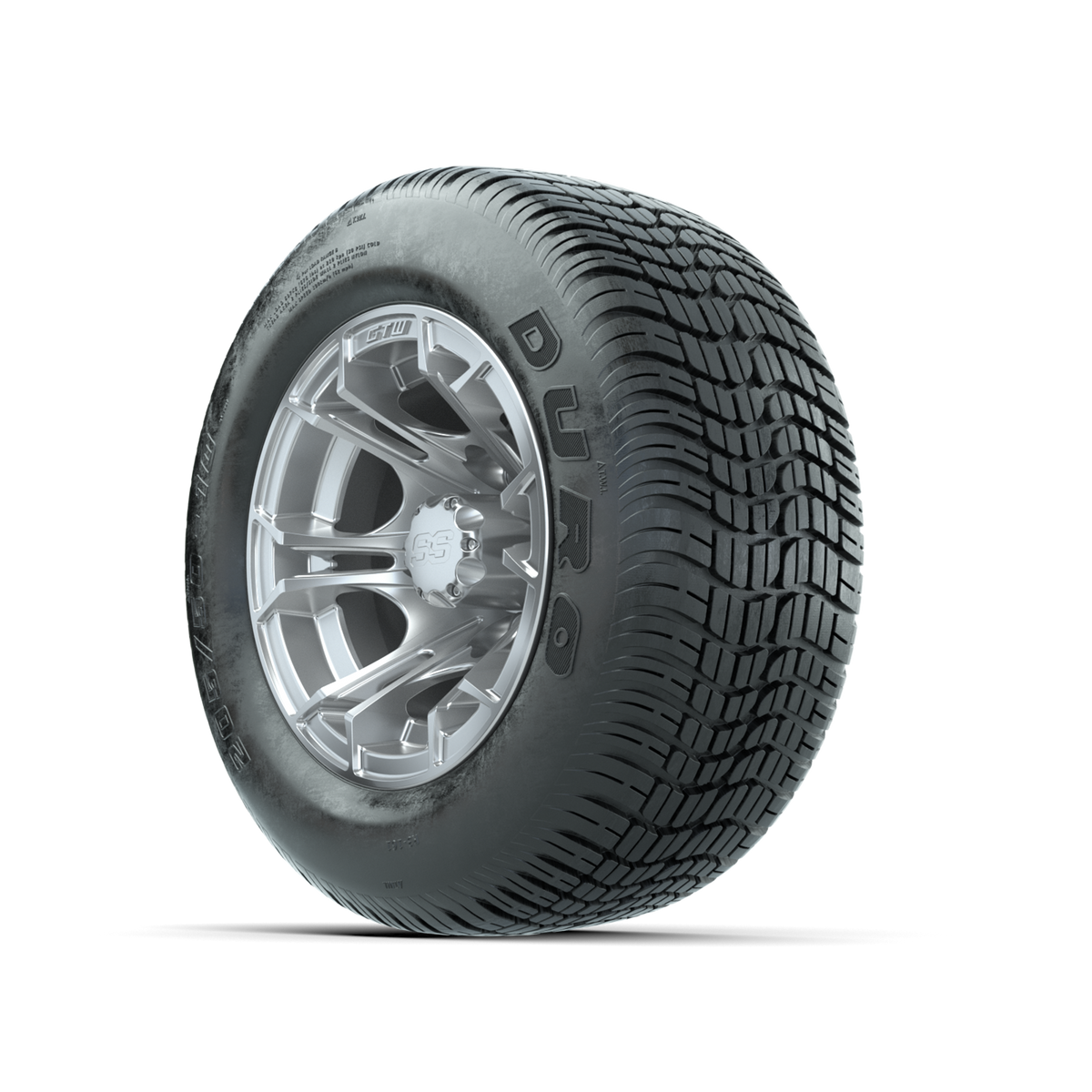 GTW Spyder Silver Brush 10 in Wheels with 205/50-10 Duro Low-profile Tires Full Set