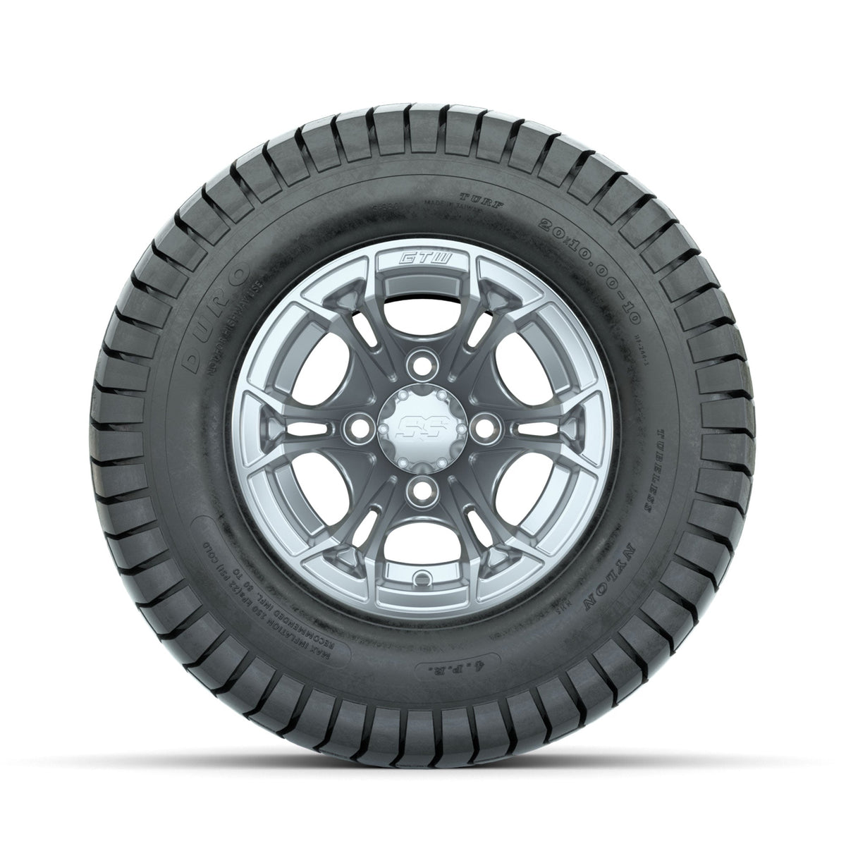 GTW Spyder Silver Brush 10 in Wheels with 20x10-10 Duro Soft Street Tires Full Set