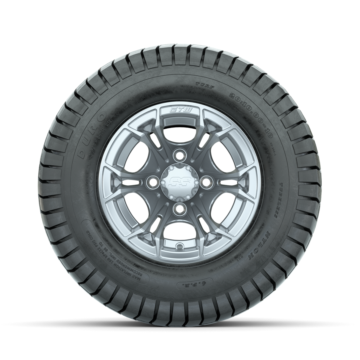 GTW Spyder Silver Brush 10 in Wheels with 20x10-10 Duro Soft Street Tires Full Set