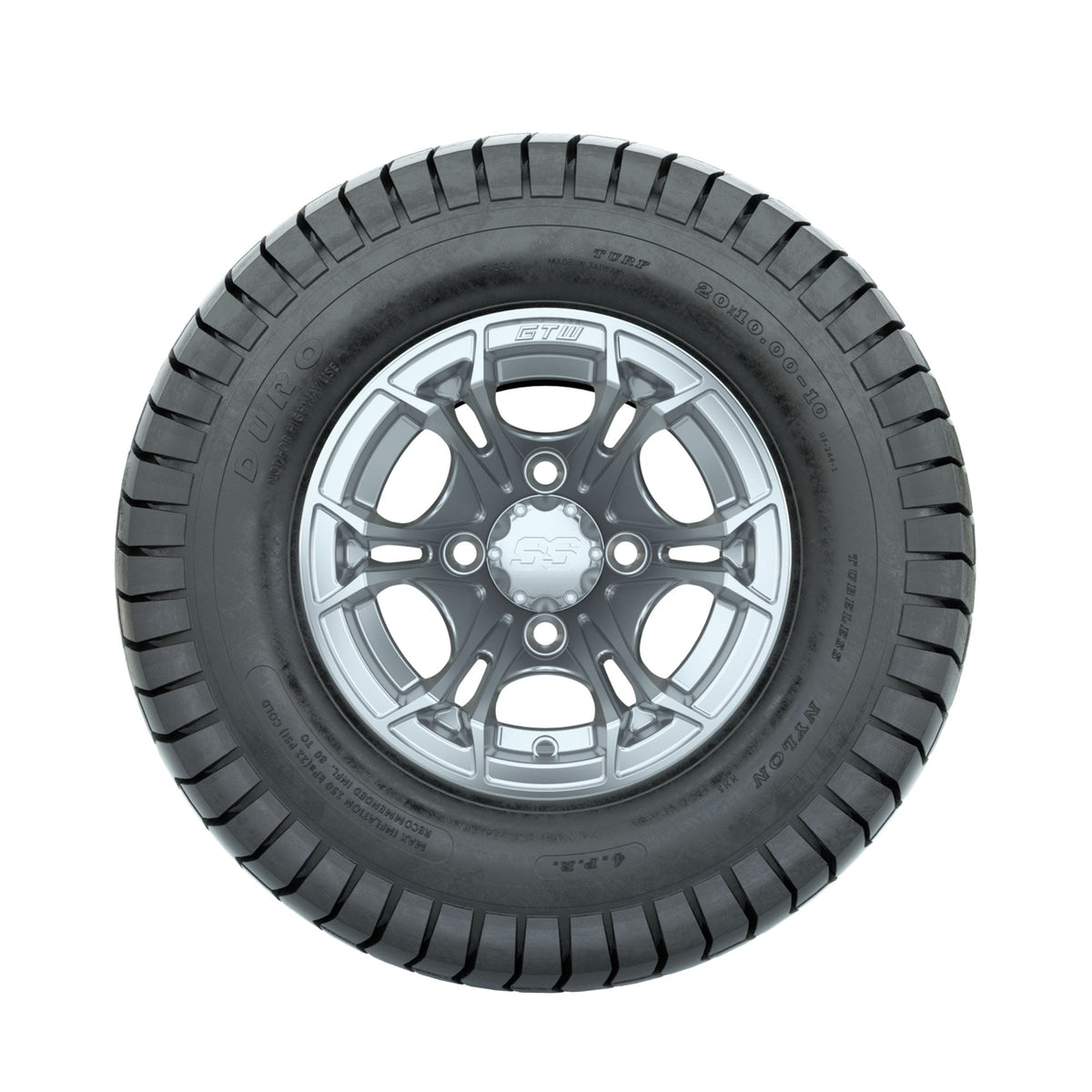 GTW Spyder Silver Brush 10 in Wheels with 20x10-10 Duro Soft Street Tires Full Set
