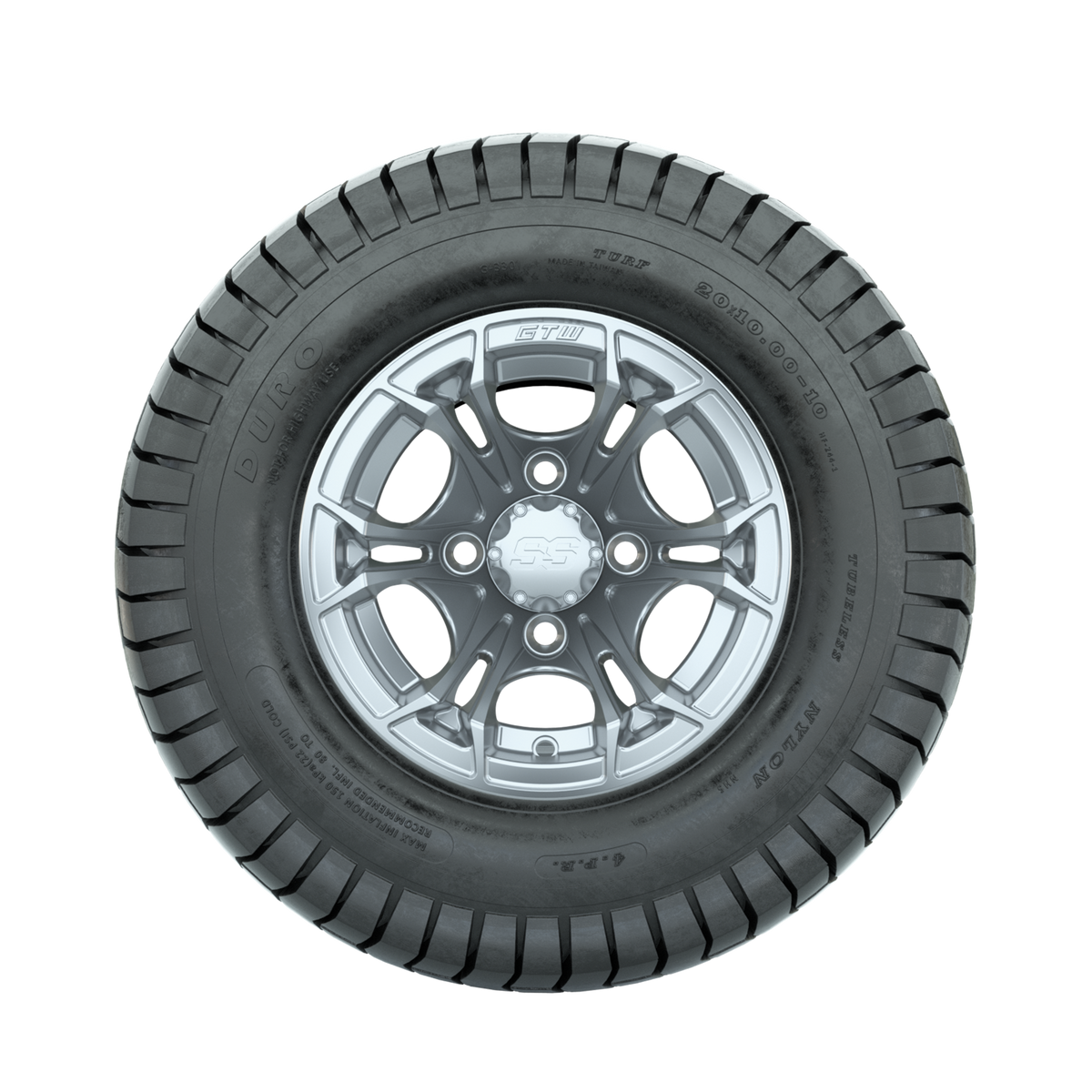 GTW Spyder Silver Brush 10 in Wheels with 20x10-10 Duro Soft Street Tires Full Set