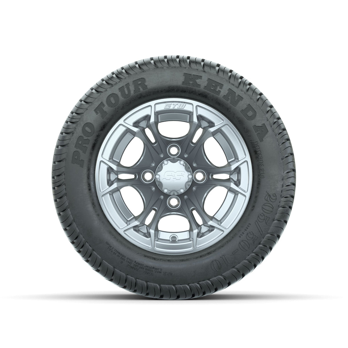 GTW Spyder Silver Brush 10 in Wheels with 205/50-10 Kenda Pro Tour Low-profile Tires Full Set