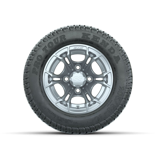 GTW Spyder Silver Brush 10 in Wheels with 205/50-10 Kenda Pro Tour Low-profile Tires Full Set