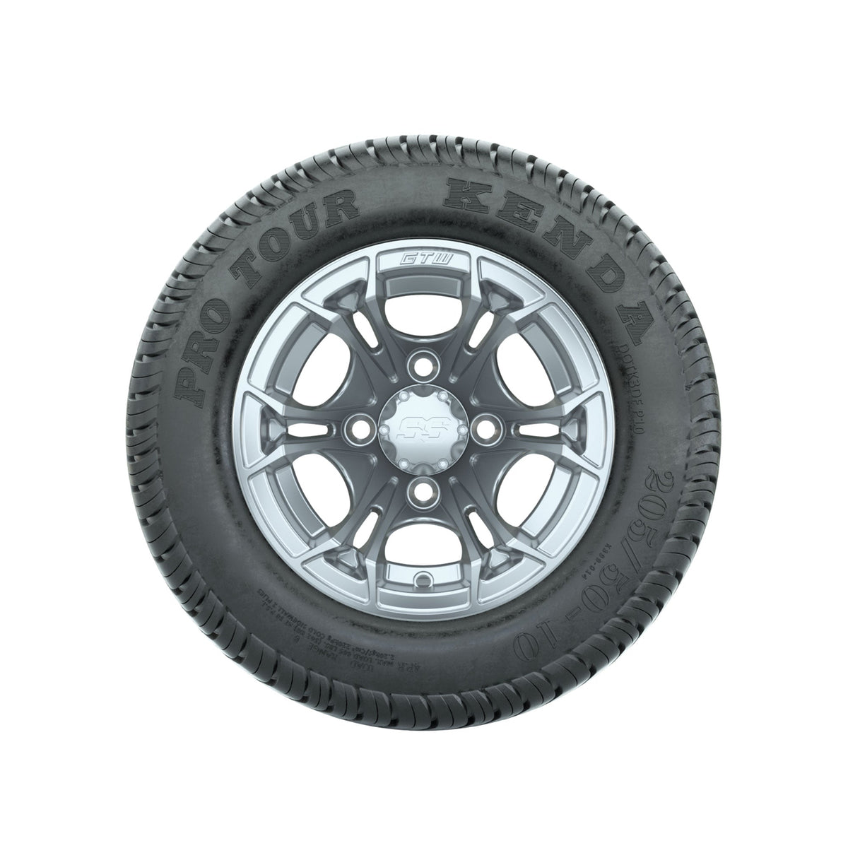 GTW Spyder Silver Brush 10 in Wheels with 205/50-10 Kenda Pro Tour Low-profile Tires Full Set