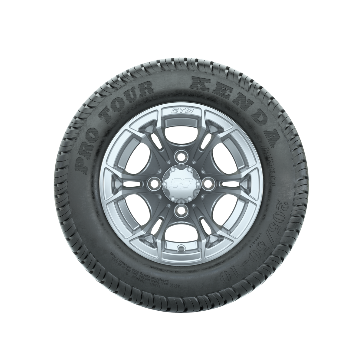 GTW Spyder Silver Brush 10 in Wheels with 205/50-10 Kenda Pro Tour Low-profile Tires Full Set