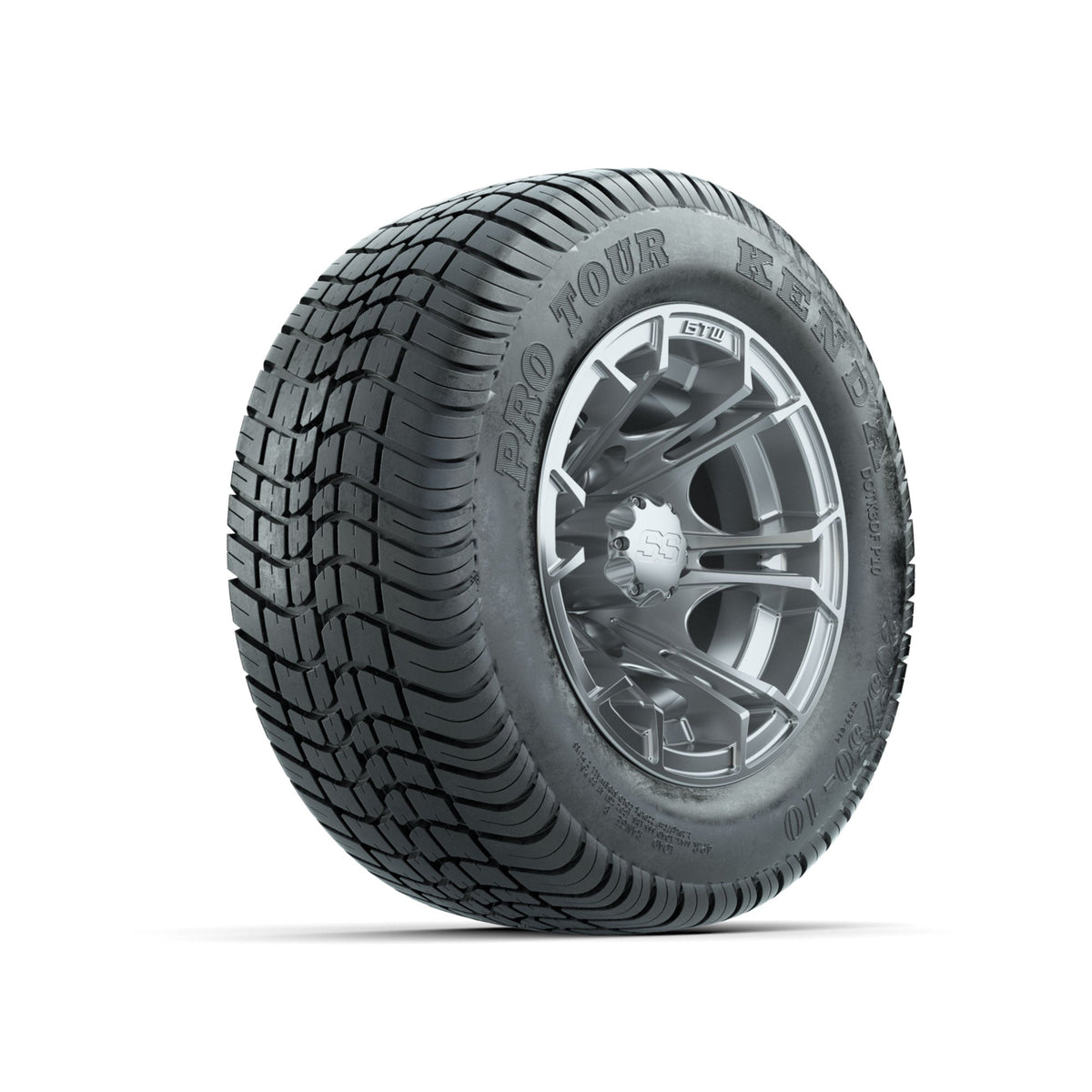 GTW Spyder Silver Brush 10 in Wheels with 205/50-10 Kenda Pro Tour Low-profile Tires Full Set