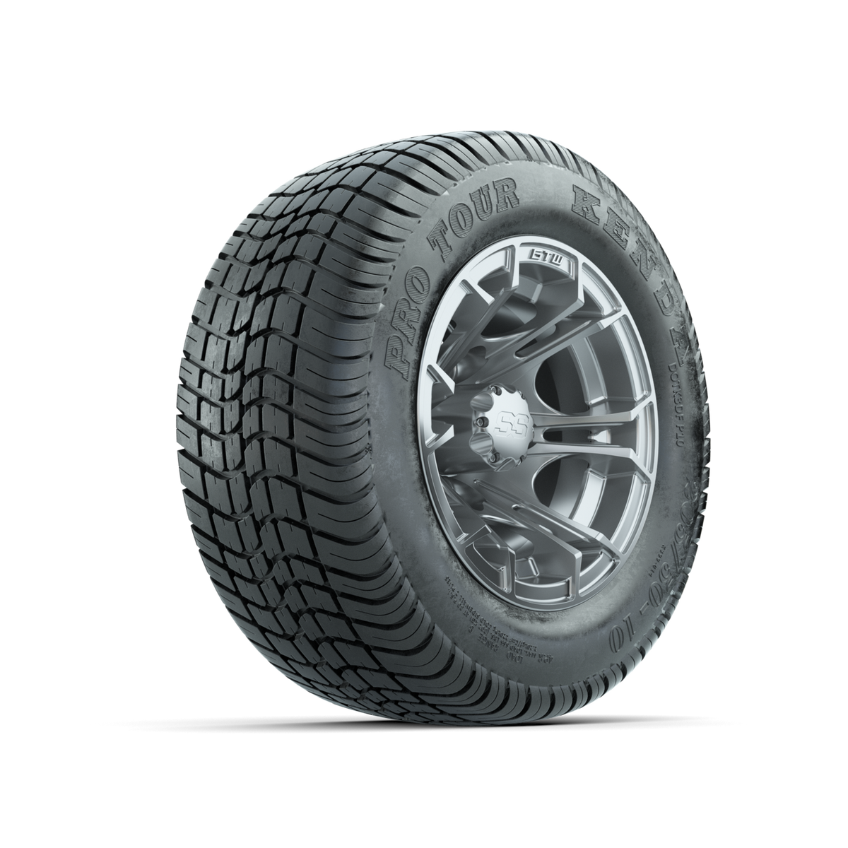 GTW Spyder Silver Brush 10 in Wheels with 205/50-10 Kenda Pro Tour Low-profile Tires Full Set