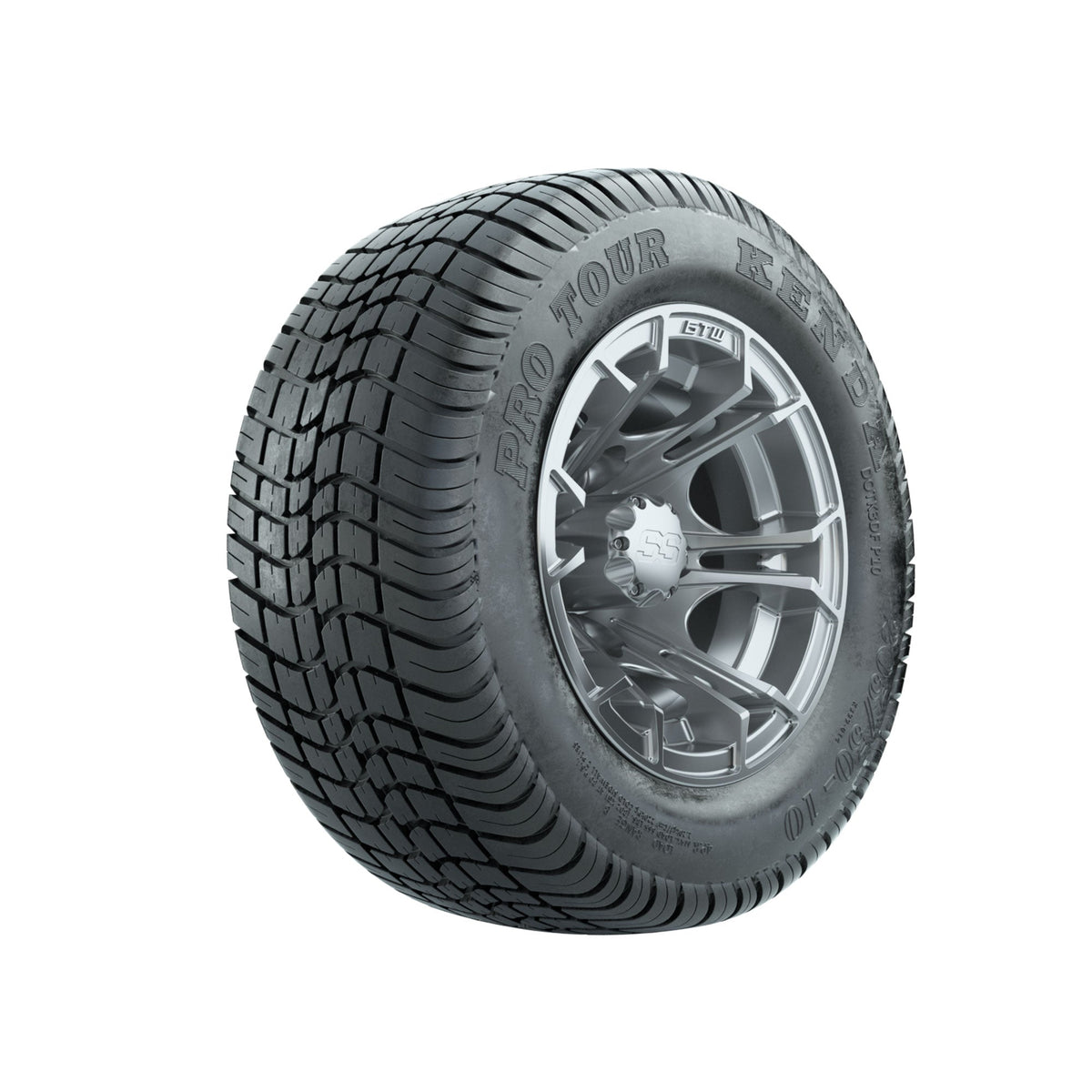 GTW Spyder Silver Brush 10 in Wheels with 205/50-10 Kenda Pro Tour Low-profile Tires Full Set