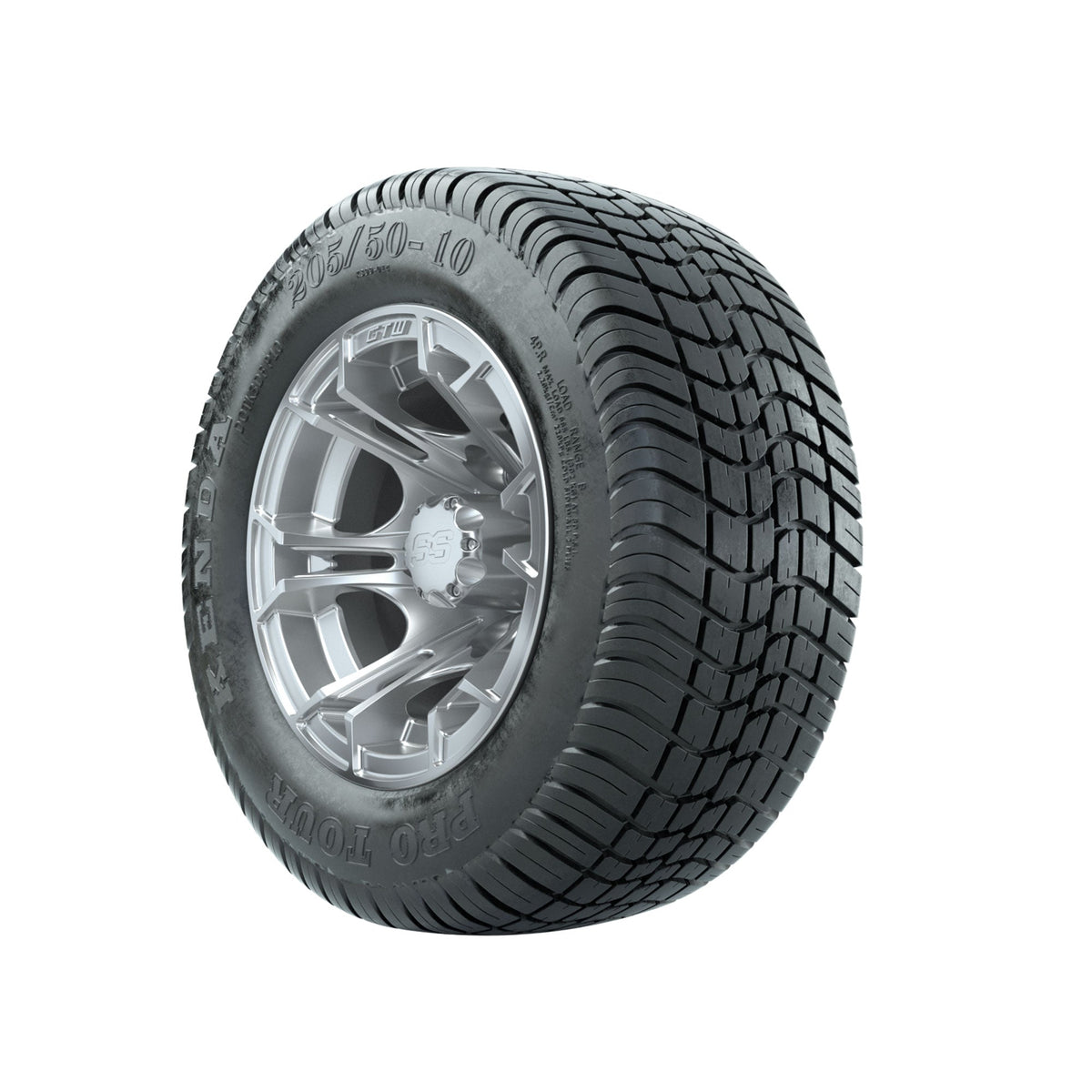 GTW Spyder Silver Brush 10 in Wheels with 205/50-10 Kenda Pro Tour Low-profile Tires Full Set