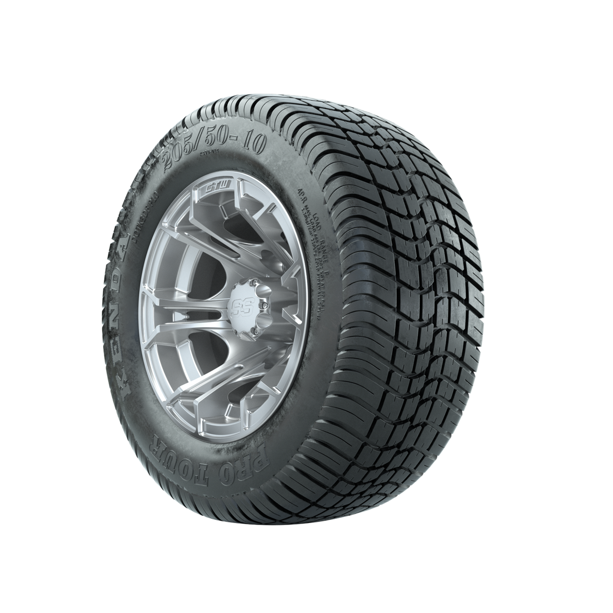 GTW Spyder Silver Brush 10 in Wheels with 205/50-10 Kenda Pro Tour Low-profile Tires Full Set